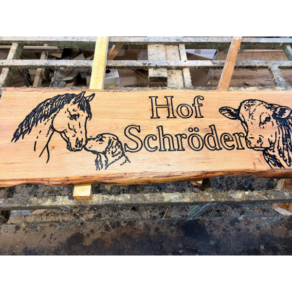 Holzschild, Gartenschild, Eiche, CNC gefräst, Gartenbank, Wunschtext möglich